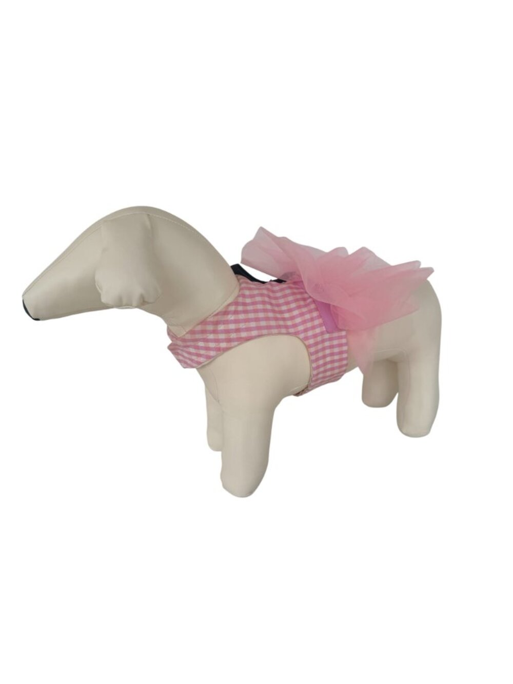 Handmade Small Dog Adjustable Dress Outfit w Harness Pink Gingham Tulle Tutu - - Picture 2 of 5